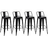 Loft7 Kit 4 Banquetas Iron Tolix Design Industrial Em Aço Carbono 76 Cm Alta Com Encosto Vintage Elegante E Versátil Cozinha Bar Sala De Jantar Varanda Gourmet Preto Semibrilho 