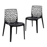 Loft7 Kit Conjunto 2 Cadeiras Gruvyer Polipropileno Com Encosto Moderna Versátil Para Sala De Jantar Cozinha Bar Restaurante Jardim Varanda Cafeteria Shopping Salão De Festas Preto
