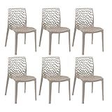 Loft7  Kit Conjunto 6 Cadeiras Gruvyer  Polipropileno Com Encosto Versátil Para Sala De Jantar Cozinha Bar Jardim Varanda Cafeteria Shopping Salão De Festas  Nude