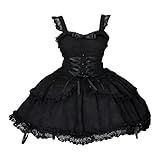 Lolita Vestido Curto Sem Mangas Para Adolescentes Lindo Laço Decoração De Renda Babados Coquetel Princesa Halloween Cosplay Festa Vestidos Juvenis Preto M