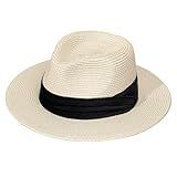 Lolliweaver Chapéu Panamá De Palha De Aba Larga Para Homem, Chapéu Fedora, Verão, Praia, Sol, Chapéu De Palha, Coroa De Lágrima Com Faixa De Fita, Natureza Com Fita Preta, G-gg