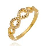 LOMISS ANEL FEMININOS ANEL FOLHEADO A OURO 18K INFINITO INTERLIGADOS CRAVEJADA ZIRCÔNIA -21-