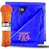 Lona Azul Carreteiro Camping Piscina Toldos Caminhão Impermeável 75G 7x4 Metros Corda 10 Metros