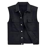 LONGBIDA Colete Jeans Masculino Casual Slim Fit Sem Mangas Colete Jeans Ao Ar Livre Preto Small