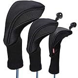 LONGCHAO Capa Preta De Cabeça De Golfe Driver 1 3 5 Fairway Woods Capas De Cabeça De Malha De Pescoço Longo 1680D Para Tacos De Golfe Cabe Em Todos Os Fairway E Driver Clubs 3 Peças- Preto