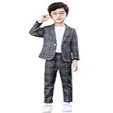 Lontakids Meninos Conjunto De Calças Blazer Xadrez Terno Casual Clássico Infantil 2 Peças Casacos Esportivos Cinza 3 