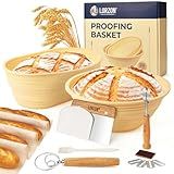 Lorzon Conjunto De 2 Cestas De Silicone Banneton à Prova De Pão Redondas E Ovais De 25 4 Cm Ovais Com Suprimentos Para Assar Pão De Fermento Kit Completo Para Fazer Pão