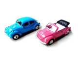 Lote 02 Miniaturas Welly Fusca Azul E Rosa Conversível