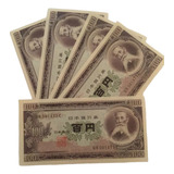 Lote 5 Antigas Cédulas 100 Yens Japão Fe Ns Em Sequência