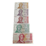 Lote 5 Cédulas Croácia 1 5 10 100 50000 Dinara Fe