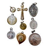 Lote Com Oito Pingentes Católicos Antigos Medalhas Crucifixo