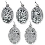 Lote De 5 São Miguel Pray For Us Medalha Oxidada Prata 2 5 Cm Feito Na Itália Prata