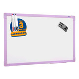 Lousa Quadro Branco 40x30 Moldura Lilás 3 Canetas Apagador