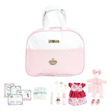 Love Bolsa Maternidade 19 Acessórios De Baby Reborn Rosa Pequena Cor Branco E Rosa Desenho Do Tecido Desenhado
