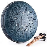 Lronbird Tambor De Língua De Aço 11 Notas 15 Polegadas Panela De Mão De 6 Polegadas Para Iniciantes Adultos Crianças Idades 5 7 9 12 Anos De Idade Instrumento Musical De Matiz Divertido Com Martelo Livro Para Meditação De Yoga Presente Balmy De Tom Zen Azul Marinho 