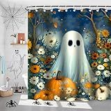 LSYDCARM Cortina De Chuveiro De Halloween- Cortina De Chuveiro De Abóbora Fantasma Com 12 Ganchos- Cortinas Fantasmas à Prova D-água- Decoração De Banheiro- 182 X 182 Cm- Engraçadas Para Banheiro