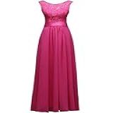 LuckyMjmy Vestido Longo De Renda Para Madrinha De Casamento Formatura Festa E Casamento Rosa Choque 5XG