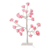 Luminária Abajur Decorativa Árvore Flores Branco E Rosa 31cm