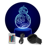 Luminária Abajur Star Wars Robô Bb 8 Rgb Controle Toque