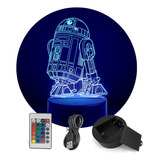 Luminária Abajur Star Wars Robô R2 d2 Rgb Controle Toque