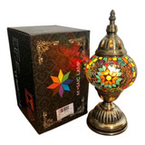 Luminária Abajur Turco Mosaico Colorido Vidro E Metal 30cm