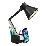 Luminária Articulavel Porta Lápis, Caneta E Suporte Celular Cúpula Preto Estrutura Preto 127/220v Marx Greg 3d