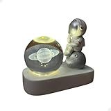 Luminária Bola De Vidro Abajur Astronauta Lua Saturno Galáxia Sistema Solar Planeta Base De LED USB Saturno 