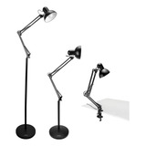 Luminária De Chão Articulada Artiko Pixie  Com Base E Garra Cúpula Preto Estrutura Preto