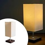 Luminária De Mesa Abajur Base Quadrada Madeira MDF Com Cúpula De Tecido Algodão Tabaco Cúpula Bege
