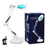 Luminaria De Mesa Articulavel Led Ring Light Com Lupa Abajur Estrutura Branco Techled