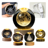 Luminária De Mesa Bola De Cristal 3d Base Madeira Decorativa