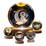 Luminária De Mesa Bola De Cristal 3d Decorativa Base Madeira