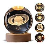 Luminária De Mesa Bola De Cristal Esfera Globo Planeta Terra Galáxia Via Lactea Saturno Lua LED Base Madeira Enfeite Decorativo Casa Sistema Solar 