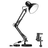Luminaria De Mesa Escritório Articulável Abajur Com Garra E Base Leitura Estudo Quarto Articulada Preta Bivolt 110V 220V Com Interruptor