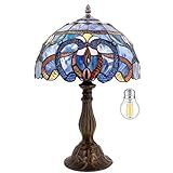 Luminária De Mesa Estilo Tiffany Abajur De Cabeceira Azul Roxo Vitral Leitura Luz De Mesa Antiga 45 Cm De Altura Amante Sala De Estar Quarto Escritório Biblioteca Banqueiro Vitoriano Vintage