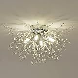 Luminária De Teto Pequena Moderna De Cristal Lustre De Fogo De Artifício Sputnik De Cristal Cromado Com 4 Luzes Montagem Semi Alinhada Para Quarto Cozinha Corredor Banheiro 24 Cm X 44 Cm