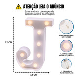 Luminária Decorativa Led 3d Letra J Branca 22cm Decor Festa Cúpula Branco Quente Estrutura Branco