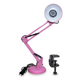 Luminária E27 Abajur Articulável Com Base E Garra Mesa Rosa