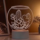 Luminária Led 3d Abajur De Mesa Aquário De Cactos