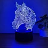 Luminária LED 3D Abajur De Mesa Presente Criativo Cavalo Hipismo B1 Base Preta Luz 7 Cores 