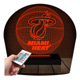 Luminária Led 3d Basquete Miami Heat 16 Cores Controle