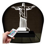 Luminária Led 3d Cristo Redentor 16 Cores Controle