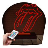 Luminária Led 3d   Rolling Stones Banda Rock Abajur 16 Cores