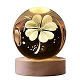 Luminária Led Bola De Cristal 3D Luz De Mesa P Quarto Sala Escritório Decoração Enfeite Abajur Ornamento Leitura Presente Base Madeira Leal Shop Trevo