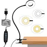 Luminária LED De Mesa Com Clip- 3 Cores E 10 Níveis De Brilho - Luz Ajustável Para Estudar- Trabalhar- Leitura- Maquiagem E Manicure - USB- Flexível- Sem Flicker- Proteção Para Os Olhos