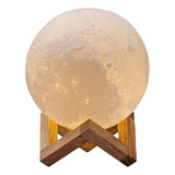 Luminária Lua Cheia 3d Abajur Decorativa Usb Com Suporte Cor Branco Cor Da Cúpula Branco Cor Da Estrutura Marrom 110v 220v