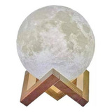 Luminária Lua Cheia 3d Abajur Usb Touch 3 Cores Suporte