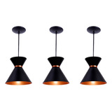 Luminária Lustre 3x Luxo Design Top Preto Com Cobre Aluminio