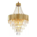 Luminária Lustre Pendente De Cristal Para Sala Centro De Mesa Hall Recepção Sala De Estar Luxuoso Sofisticado Moderno Dourado Bivolt 110v 220v 12 Lâmpadas E14
