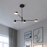 Luminária Lustre Pendente De Led Teto Moderno Estilo Industrial Quarto Sala Cozinha Centro De Mesa 4 Spots Redondos Cor Preto Bivolt 110v 220v Com Controle De Luz Branco Frio Neutro Ou Quente